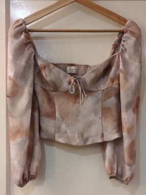 Wilfred Blush Multi Tie-Front Puff Sleeve Cropped Top